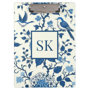 Custom Monogram Chinoiserie Blue und White Klemmbrett