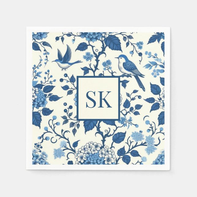 Custom Monogram Chinoiserie Blue und White Serviette (Vorderseite)