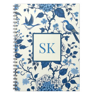 Custom Monogram Chinoiserie Chic, Hydrangeas Notizblock