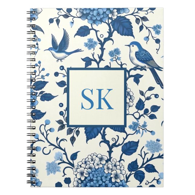 Custom Monogram Chinoiserie Chic, Hydrangeas Notizblock (Vorderseite)