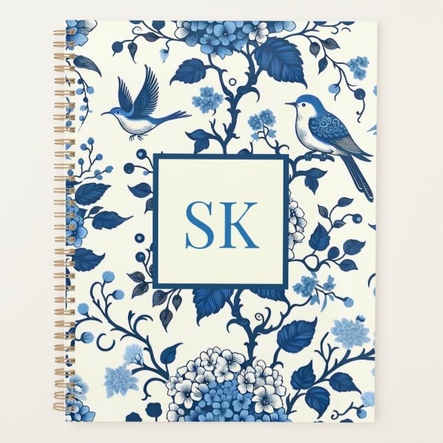 Custom Monogram Chinoiserie Chic, Hydrangeas Planer (Vorderseite)