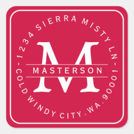 Custom Monogram Christmas Rücksendeadresse Quadratischer Aufkleber