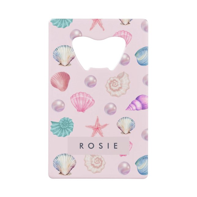 Custom Monogram Coastal Seashell Pearl Ocean Gesch Geldbeutel Flaschenöffner (Vorderseite)