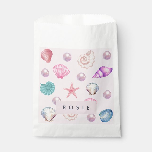 Custom Monogram Coastal Seashell Pearl Ocean Gesch Geschenktütchen (Vorderseite)