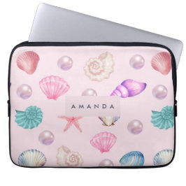 Custom Monogram Coastal Seashell Pearl Ocean Gesch Laptopschutzhülle