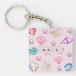 Custom Monogram Coastal Seashell Pearl Ocean Gesch Schlüsselanhänger