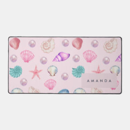 Custom Monogram Coastal Seashell Pearl Ocean Gesch Schreibtischunterlage