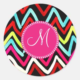 Custom Monogram Colorful Zickzack Tribal Zigzags Runder Aufkleber