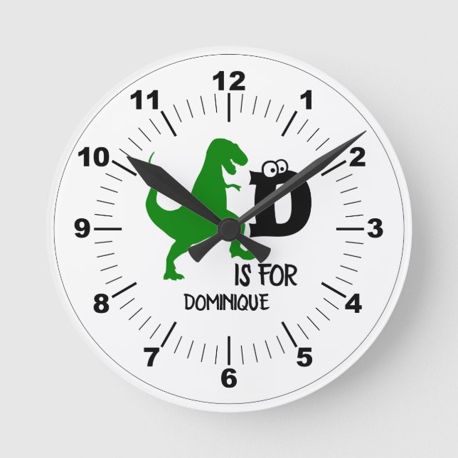 Custom monogram D is for Dinosaur cute T Rex Runde Wanduhr (Vorderseite)