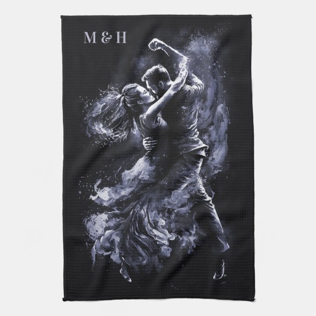 Custom Monogram Dancing Couple Geschirrtuch (Vertikal)