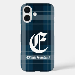 Custom Monogram Dark Blue Kariert iPhone 16 Hülle