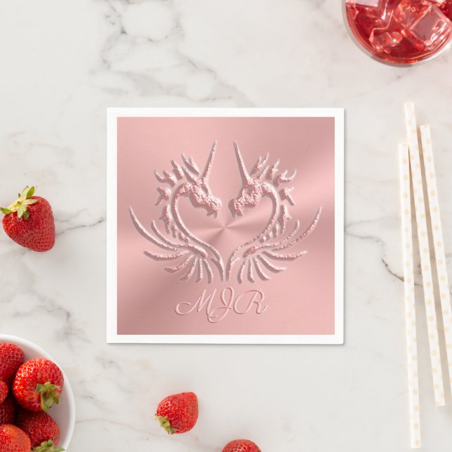 Custom Monogram Dragon Scale Herz, Rose Gold Serviette (Beispiel)