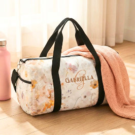 Custom Monogram Elegant Boho Floral Watercolor Duffle Bag