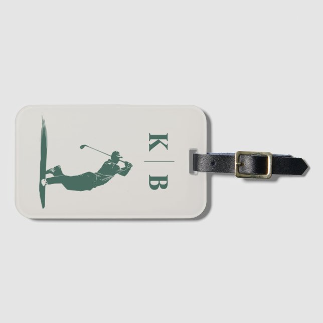 Custom Monogram Elegant Green Personalisiert Golf Gepäckanhänger (Vorderseite (Horizontal))