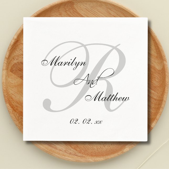 Custom Monogram Elegant Wedding Paper Napkins Serviette (Von Creator hochgeladen)