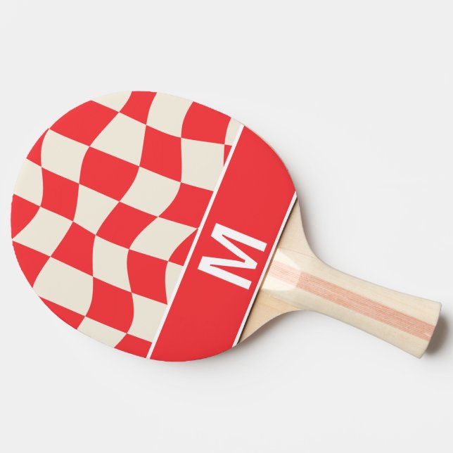 Custom monogram elegant white red squares pattern tischtennis schläger (Seitenansicht)