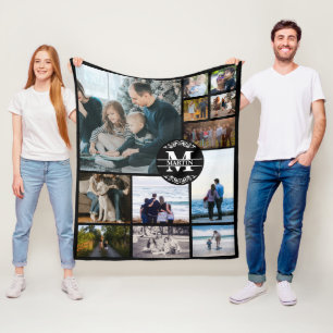 Custom Monogram Family 12 Foto Collage Fleecedecke