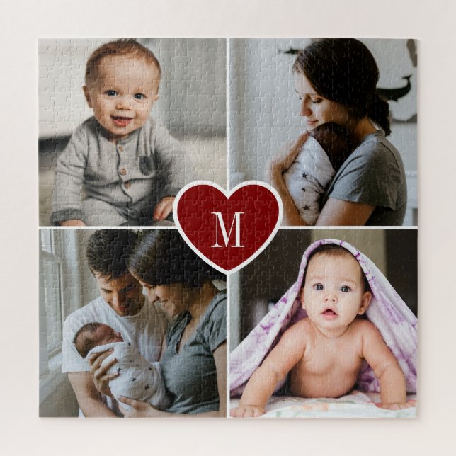 Custom Monogram Family Foto Collage Red Heart (Vertikal)