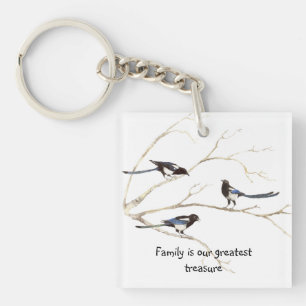 Custom Monogram Family Quote Magpie Birds Schlüsselanhänger