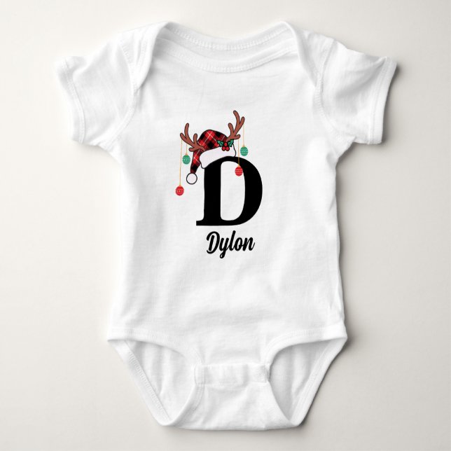 Custom Monogram Family Weihnachten Karierte Weihna Baby Strampler (Vorderseite)