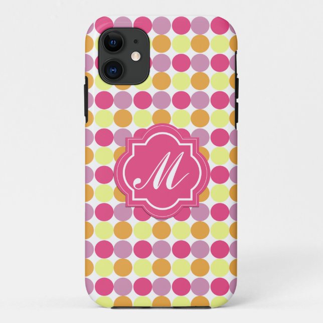 Custom Monogram farbenfrohe Dots iPhone Case (Rückseite)