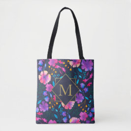 Custom Monogram Floral Navy farbenfrohe Totbeutel Tasche