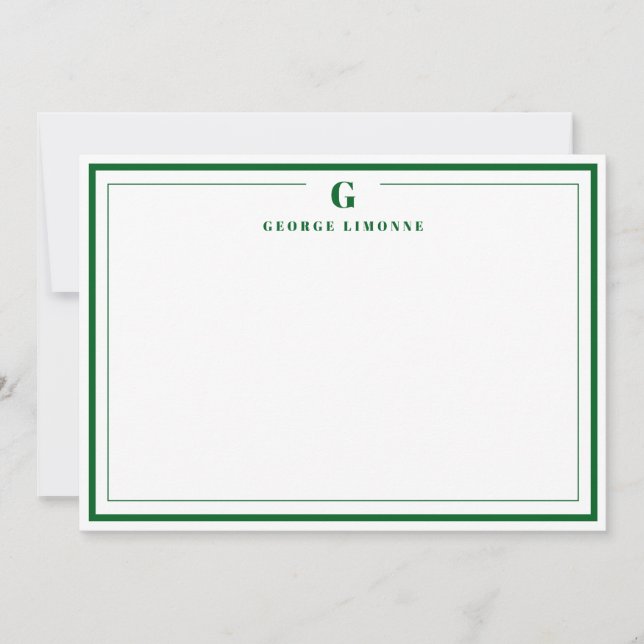 Custom Monogram Forest Green Border Stationery  Mitteilungskarte (Vorderseite)