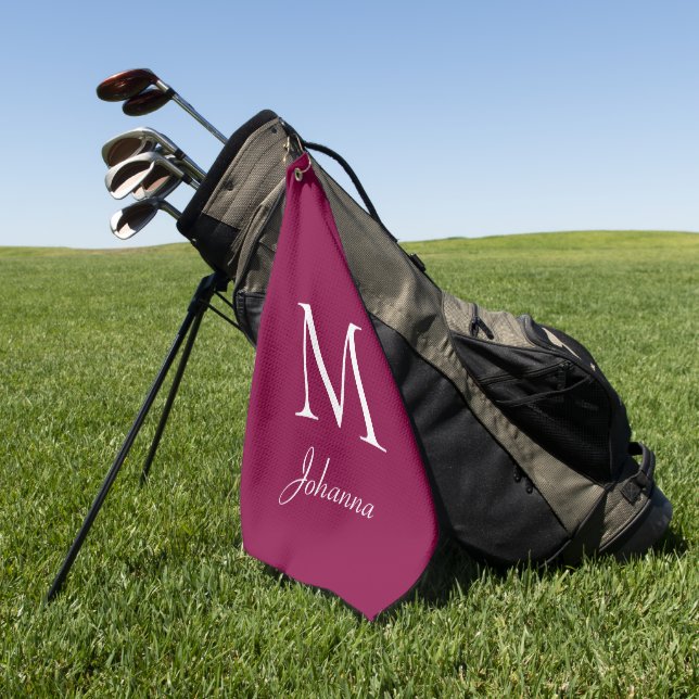Custom Monogram Fuchsia White Golfhandtuch (Gras)