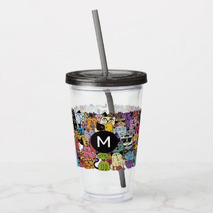 Custom Monogram Funny Cats Illustration Acryltrinkbecher