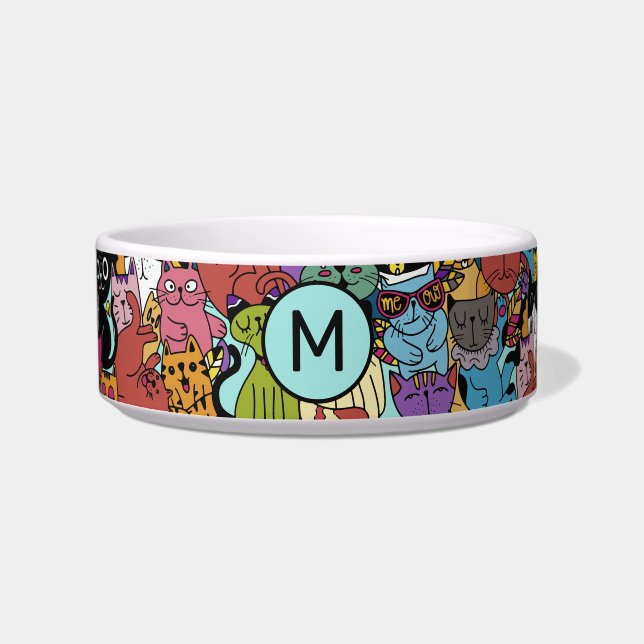 Custom Monogram Funny Cats Illustration Napf (Vorderseite)