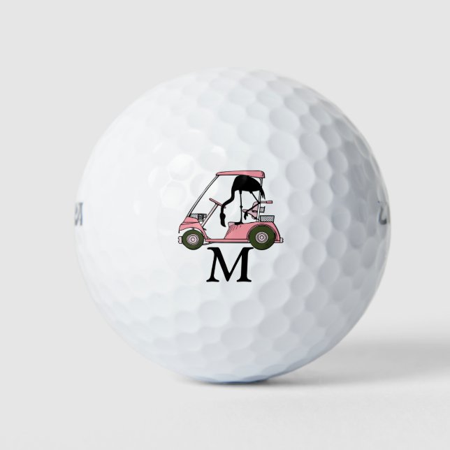 Custom Monogram Funny Flamingo Golf Caddy Golfcart Golfball (Vorderseite)