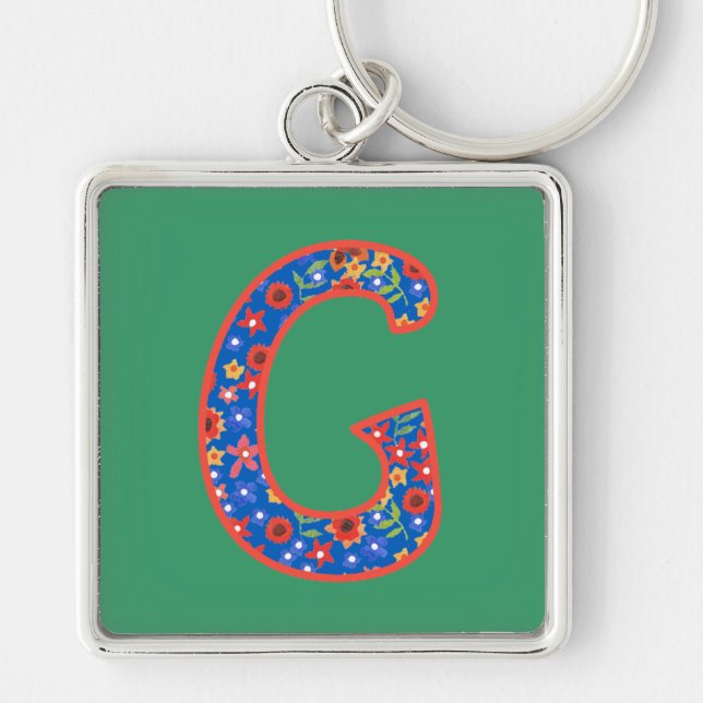 Custom Monogram G Schlüsselanhänger, Ditsy Floral  Schlüsselanhänger (Vorne)