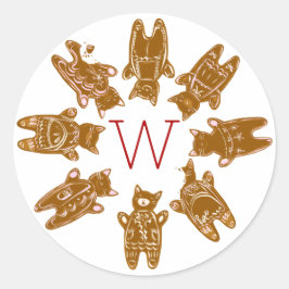 Custom Monogram Gingerbread Katzen - Handgemalt Runder Aufkleber
