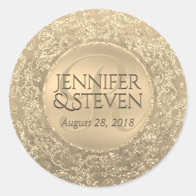 Custom Monogram Gold Glam Siegel Runder Aufkleber (Vorderseite)