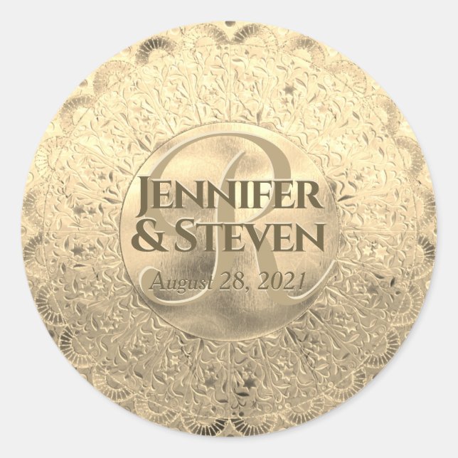 Custom Monogram Gold Glamour Siegel Runder Aufkleber (Vorderseite)