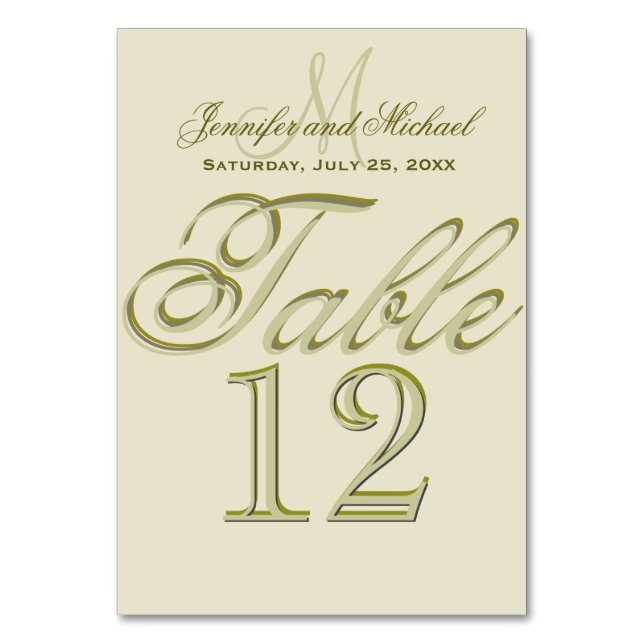 Custom Monogram Gold Table Card Tischnummer (Vorderseite)