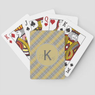 Custom Monogram Gold und Grau Kariert Spielkarten