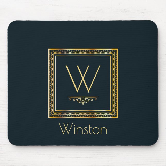 Custom Monogram Golden on Dark Blue Mousepad (Vorne)