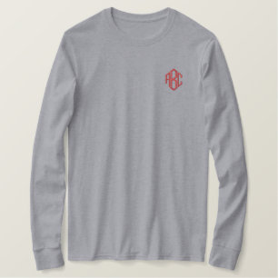 Custom Monogram Gray Besticktes Langarmshirt