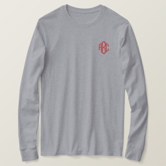 Custom Monogram Gray Besticktes Langarmshirt (Design vorne)