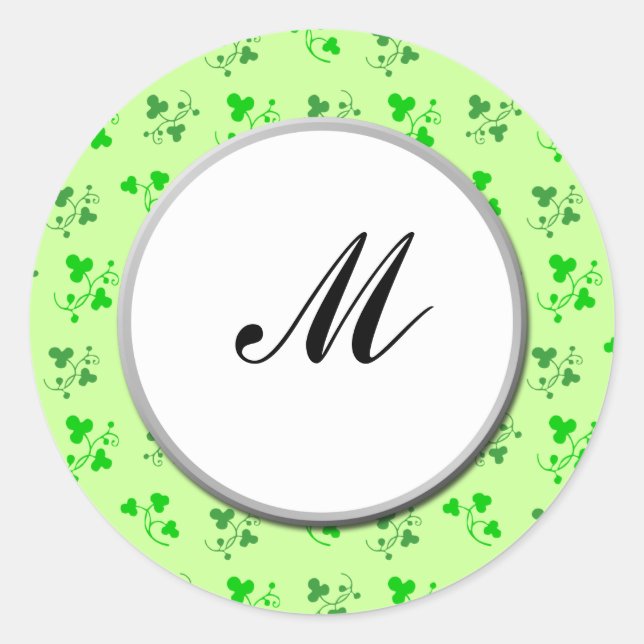 Custom Monogram Green Kleeblatts Art Sticker (Vorderseite)