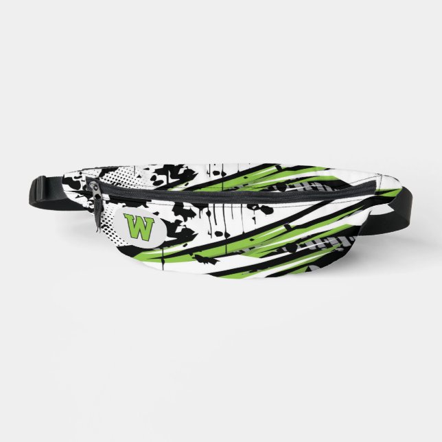 Custom Monogram Green Sports Bauchtasche (Vorderseite)