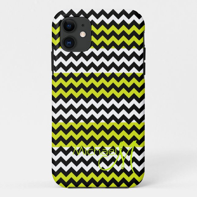 Custom Monogram Green White Zickzack Zigzag Case-Mate iPhone Hülle (Rückseite)