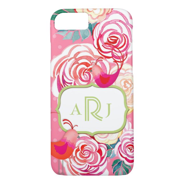 Custom Monogram Hipster Birds Paisley Floral Print Case-Mate iPhone Hülle (Rückseite)