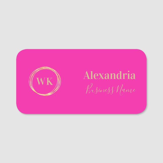 Custom Monogram Hot Pink Gold Employee Namensschild (Vorderseite)