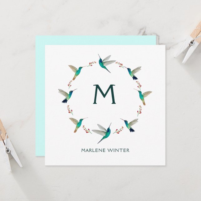 Custom Monogram Hummingbird Note Card Karte (Vorderseite/Rückseite Beispiel)