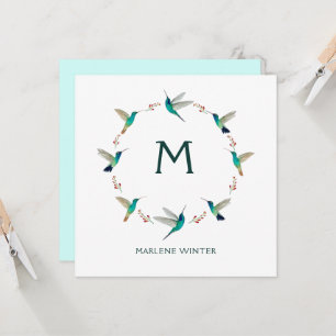 Custom Monogram Hummingbird Note Card Karte