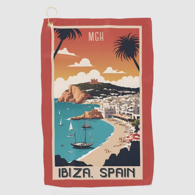 Custom Monogram Ibiza, Spain Travel Poster Golfhandtuch (Vorderseite)