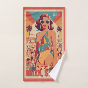 Custom Monogram Ibiza, Spain Travel Poster Handtuch