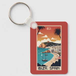 Custom Monogram Ibiza, Spain Travel Poster Schlüsselanhänger